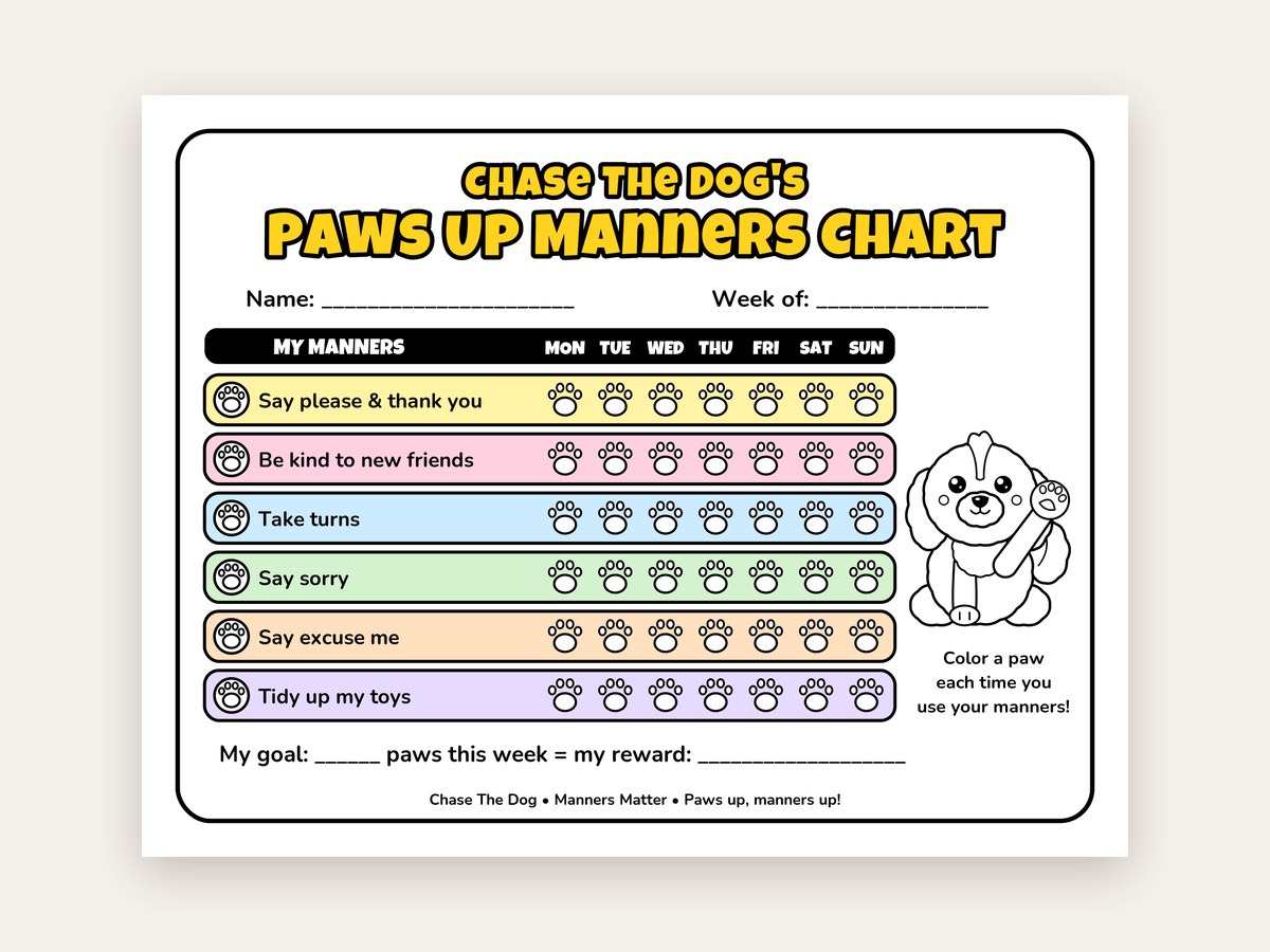 Chase The Dog's Paws Up Manners Chart